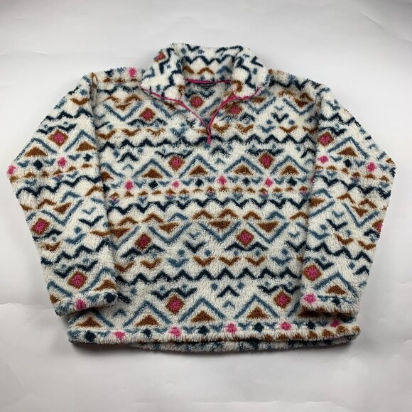 Eddie Bauer Aztec Printed Quest Plush Teddy Fleece Pullover Jacket L - Picture 1 of 5
